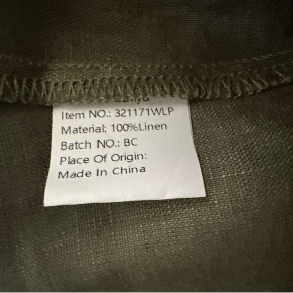 Amazhiyu Womens XL 100% Linen Forest Green Top Kimono 3/4 Sleeve Coastal Chic - Picture 12 of 13